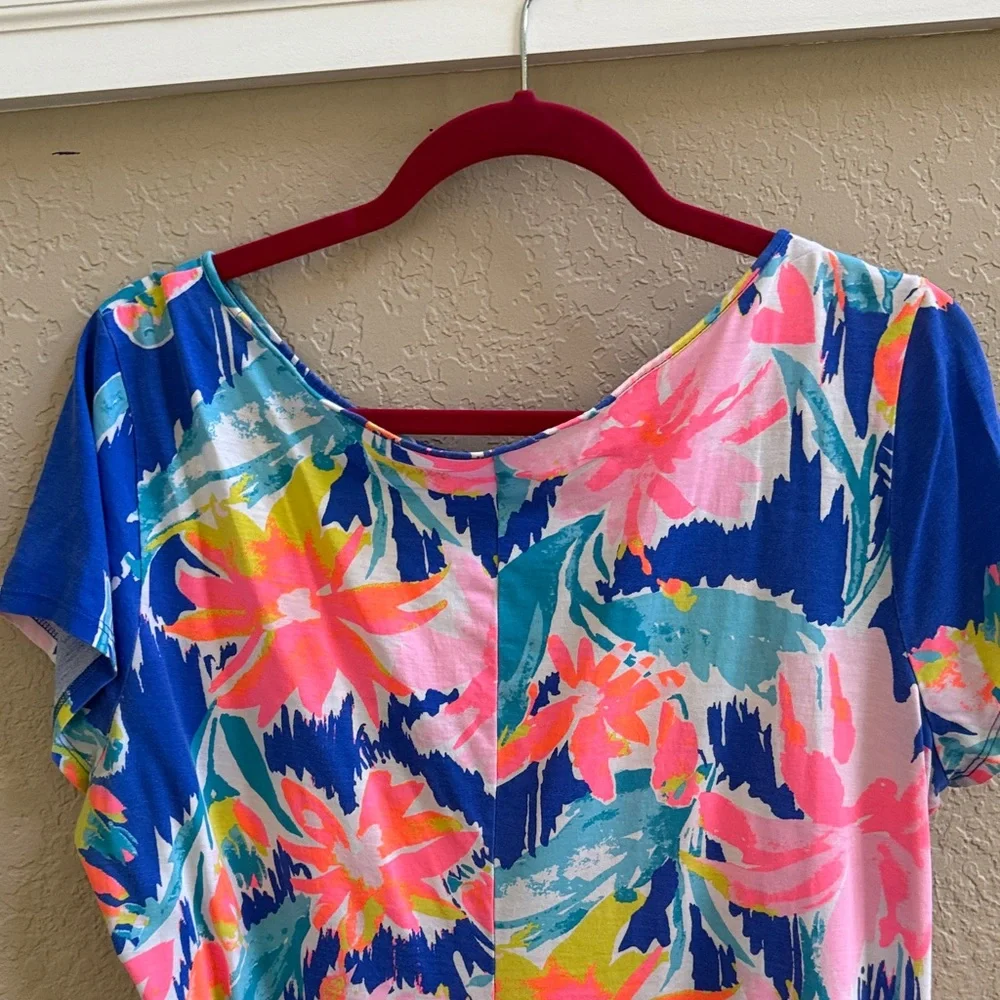 Lilly Pulitzer Blue Floral Shift Dress with Pink, Green & Yellow Accents - Picture 3 of 4